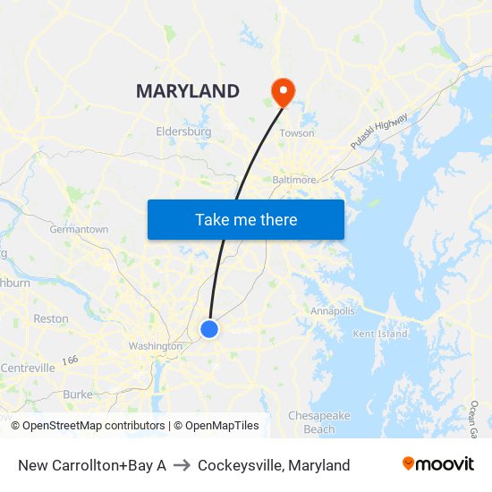 New Carrollton+Bay A to Cockeysville, Maryland map