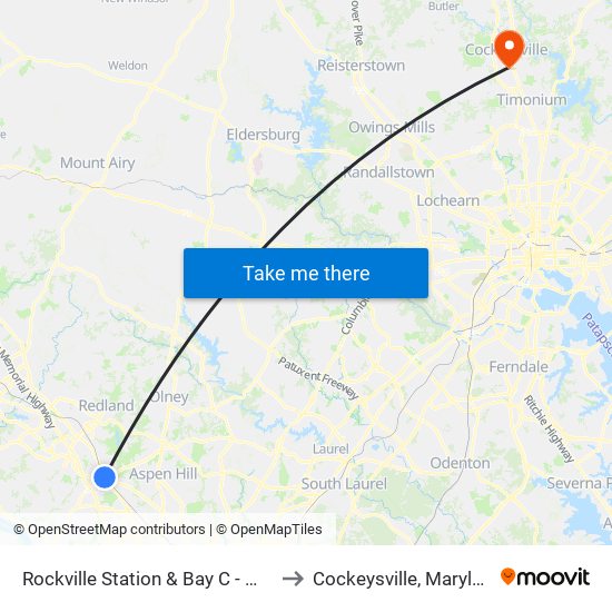 Rockville Station & Bay C - West to Cockeysville, Maryland map