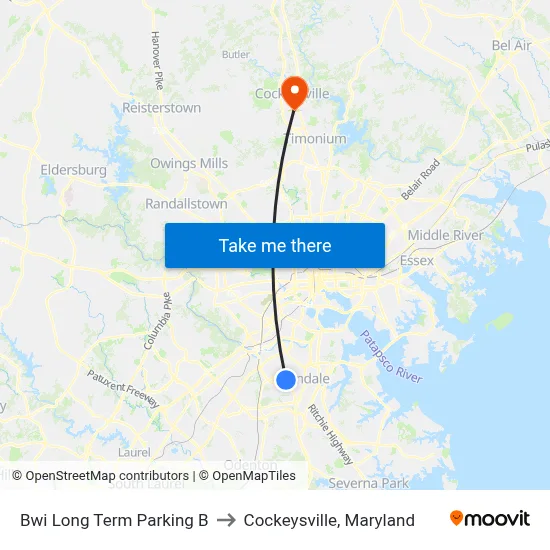 Bwi Long Term Parking B to Cockeysville, Maryland map