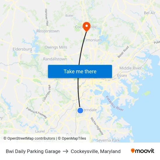 Bwi Daily Parking Garage to Cockeysville, Maryland map