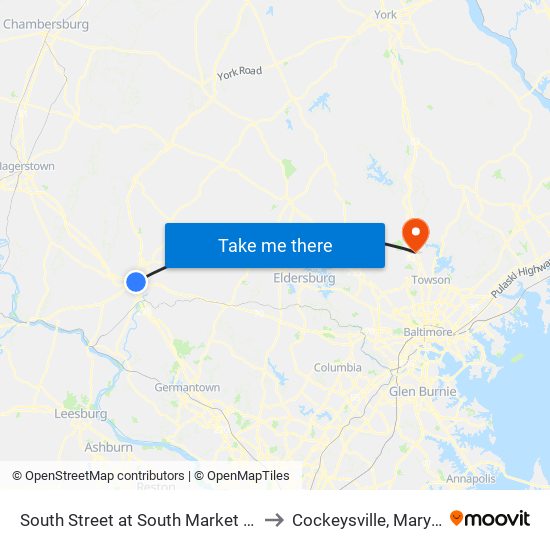 South Street at South Market Street to Cockeysville, Maryland map