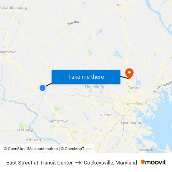 East Street at Transit Center to Cockeysville, Maryland map