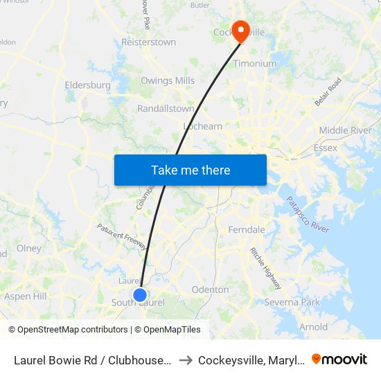 Laurel Bowie Rd / Clubhouse Blvd to Cockeysville, Maryland map