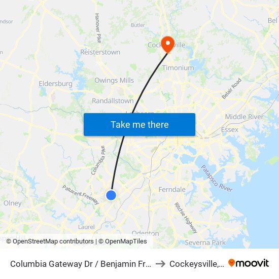 Columbia Gateway Dr / Benjamin Franklin Dr to Cockeysville, Maryland map