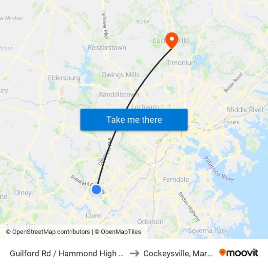 Guilford Rd / Hammond High School to Cockeysville, Maryland map
