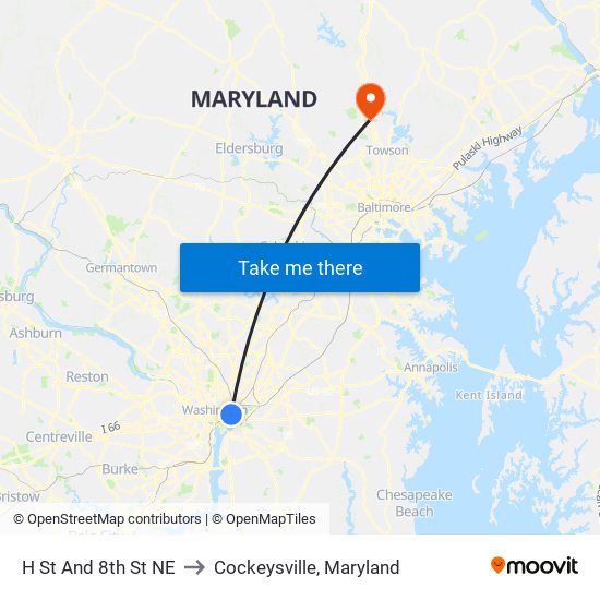 H St And 8th St NE to Cockeysville, Maryland map