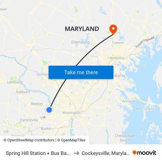 Spring Hill Station + Bus Bay B to Cockeysville, Maryland map