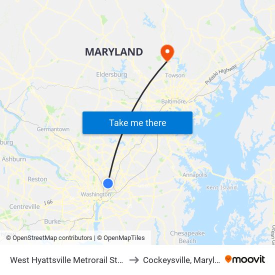West Hyattsville Metrorail Station to Cockeysville, Maryland map