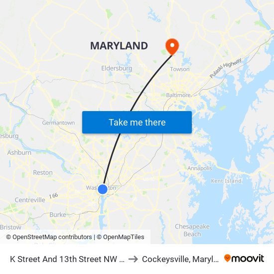 K Street And 13th Street NW (Eb) to Cockeysville, Maryland map