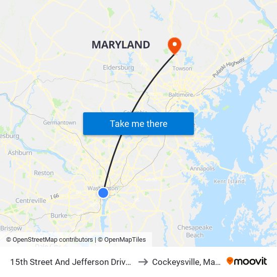 15th Street And Jefferson Drive SW (Sb) to Cockeysville, Maryland map