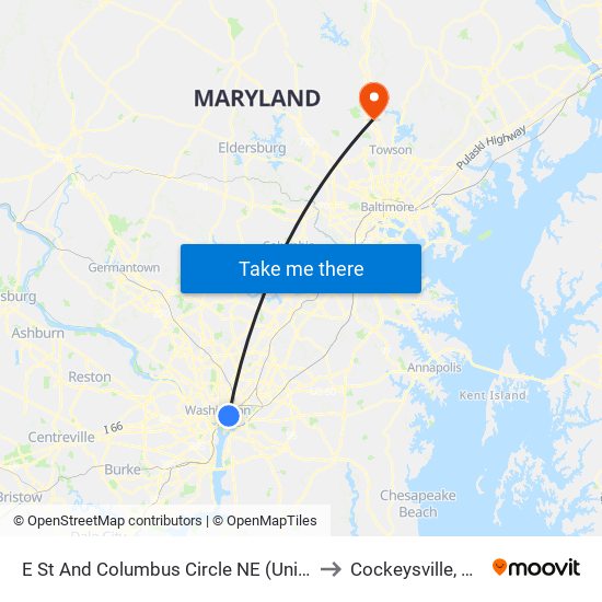 E St And Columbus Circle NE (Union Station) (Eb) to Cockeysville, Maryland map