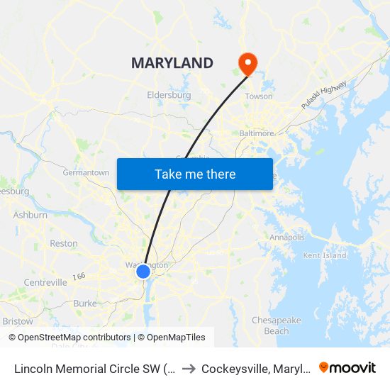 Lincoln Memorial Circle SW (Wb) to Cockeysville, Maryland map