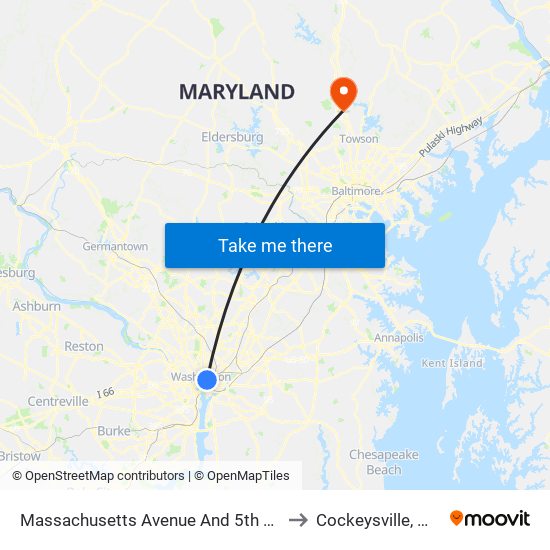 Massachusetts Avenue And 5th Street NW (Eb) to Cockeysville, Maryland map