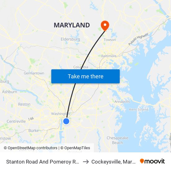 Stanton Road And Pomeroy Road SE to Cockeysville, Maryland map