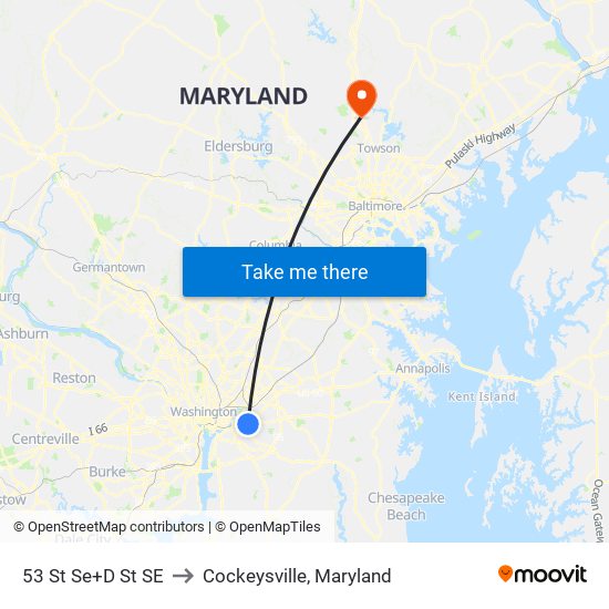 53 St Se+D St SE to Cockeysville, Maryland map