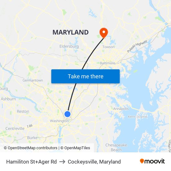 Hamiliton St+Ager Rd to Cockeysville, Maryland map