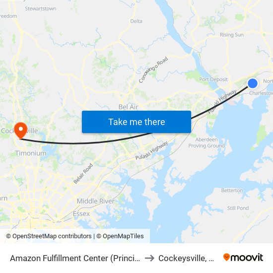 Amazon Fulfillment Center (Principio Pkwy West) to Cockeysville, Maryland map