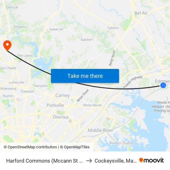 Harford Commons (Mccann St & Starr St) to Cockeysville, Maryland map