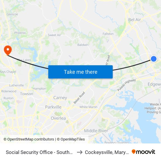 Social Security Office - Southbound to Cockeysville, Maryland map