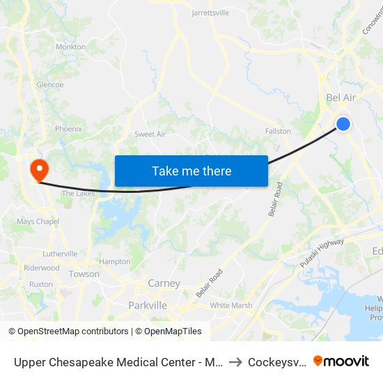 Upper Chesapeake Medical Center - Main Entrance (500 Upper Chesapeake Dr) to Cockeysville, Maryland map