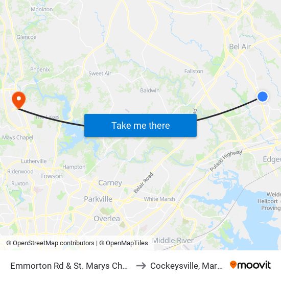 Emmorton Rd & St. Marys Church Rd to Cockeysville, Maryland map