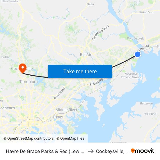 Havre De Grace Parks & Rec (Lewis Ln & Anderson Ave) to Cockeysville, Maryland map