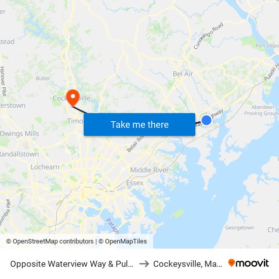 Opposite Waterview Way & Pulaski Hwy to Cockeysville, Maryland map