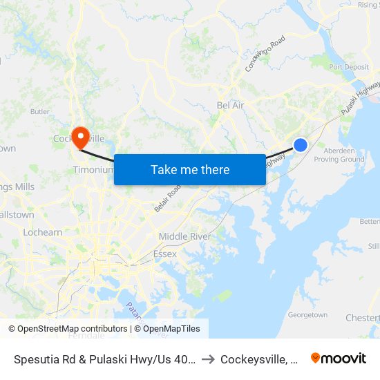 Spesutia Rd & Pulaski Hwy/Us 40 (At Graveyard) to Cockeysville, Maryland map