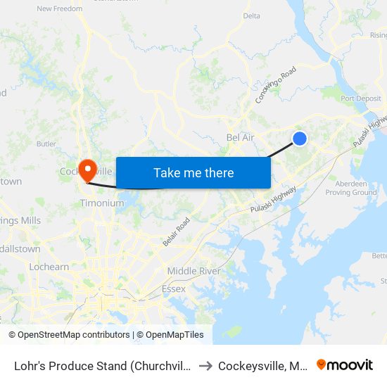 Lohr's Produce Stand (Churchville Rd/Rt 22) to Cockeysville, Maryland map