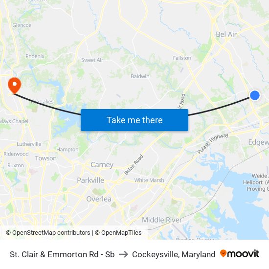 St. Clair & Emmorton Rd - Sb to Cockeysville, Maryland map