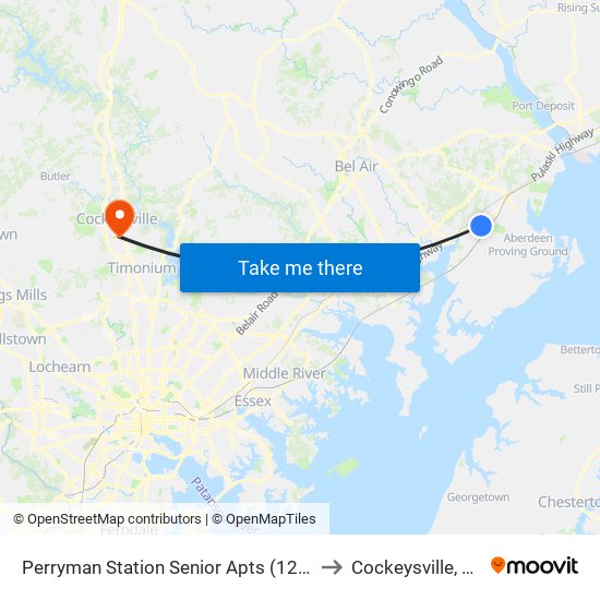 Perryman Station Senior Apts (1220 Perryman Rd) to Cockeysville, Maryland map