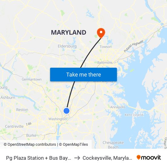 Pg Plaza Station + Bus Bay H to Cockeysville, Maryland map