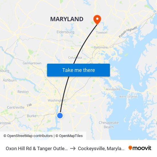 Oxon Hill Rd & Tanger Outlets to Cockeysville, Maryland map