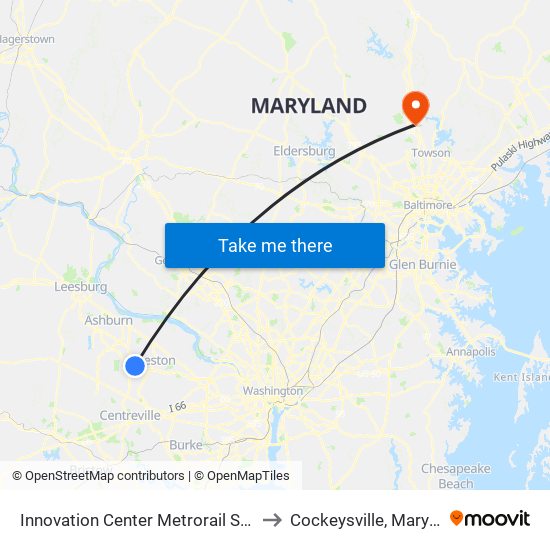 Innovation Center Metrorail Station to Cockeysville, Maryland map