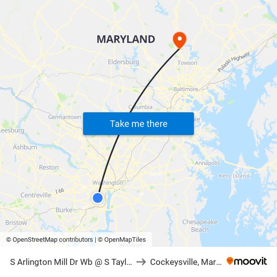 S Arlington Mill Dr Wb @ S Taylor St FS to Cockeysville, Maryland map