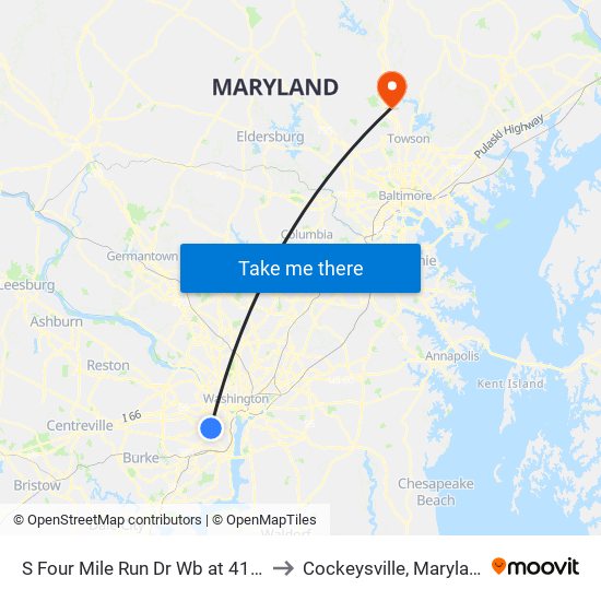 S Four Mile Run Dr Wb at 4191 to Cockeysville, Maryland map