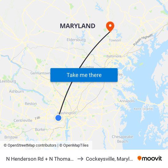 N Henderson Rd + N Thomas St to Cockeysville, Maryland map