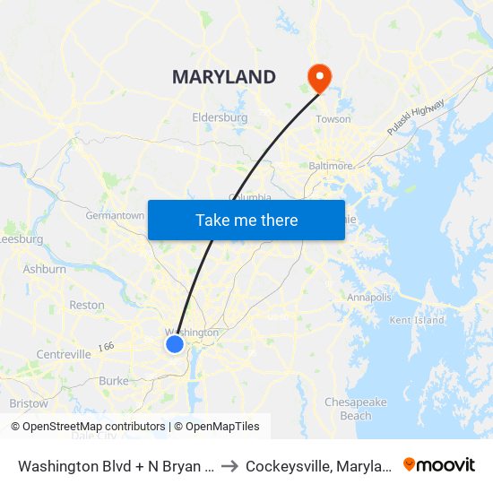 Washington Blvd + N Bryan St to Cockeysville, Maryland map