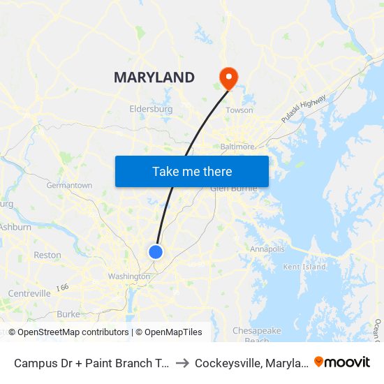 Campus Dr + Paint Branch Trail to Cockeysville, Maryland map