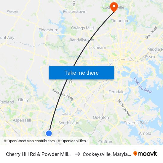 Cherry Hill Rd & Powder Mill Rd to Cockeysville, Maryland map