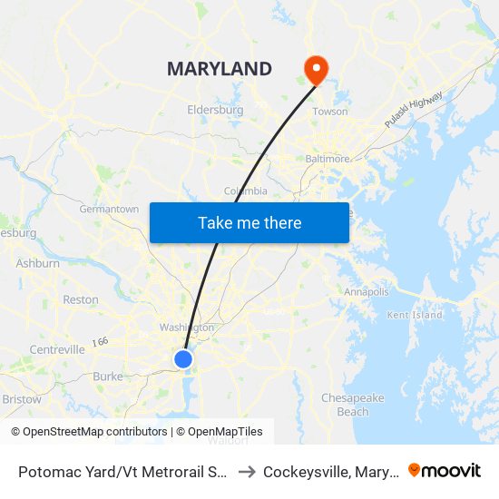 Potomac Yard/Vt Metrorail Station to Cockeysville, Maryland map