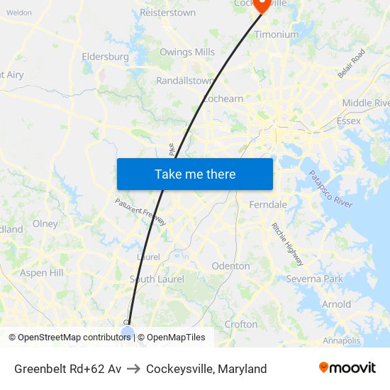 Greenbelt Rd+62 Av to Cockeysville, Maryland map