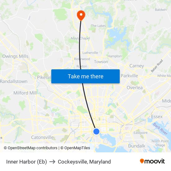 Inner Harbor (Eb) to Cockeysville, Maryland map