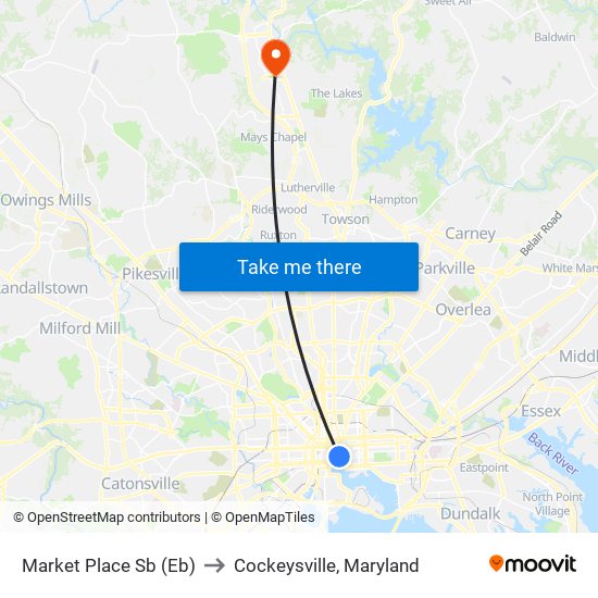 Market Place Sb (Eb) to Cockeysville, Maryland map