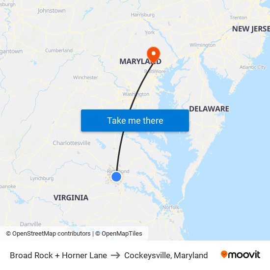 Broad Rock + Horner Lane to Cockeysville, Maryland map