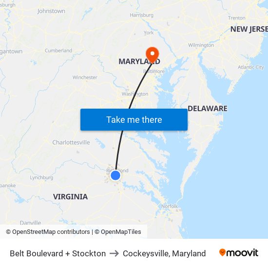 Belt Boulevard + Stockton to Cockeysville, Maryland map