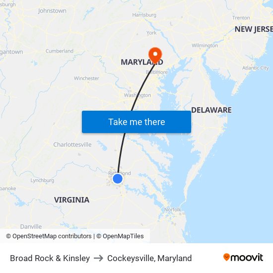 Broad Rock & Kinsley to Cockeysville, Maryland map