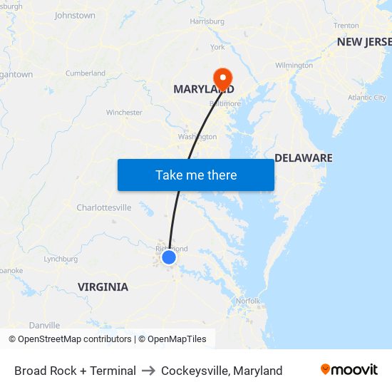 Broad Rock + Terminal to Cockeysville, Maryland map