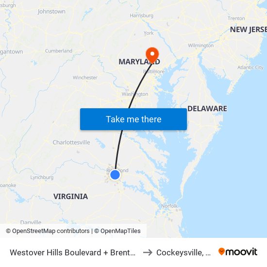 Westover Hills Boulevard + Brentwood South Apts to Cockeysville, Maryland map