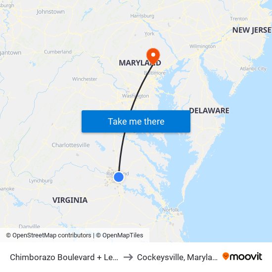 Chimborazo Boulevard + Leigh to Cockeysville, Maryland map